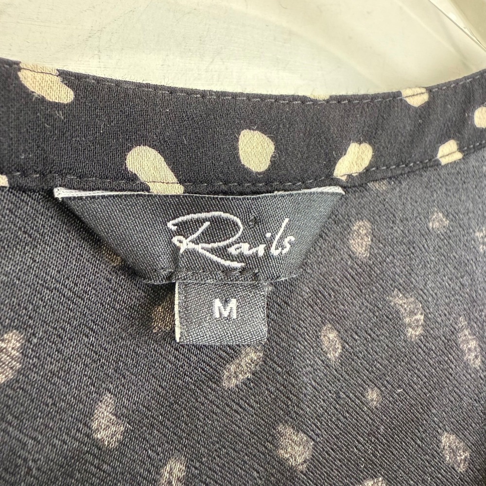 Rails Karla Spot Print Mini Dress Black Ivory Button Front Smocked Waist M - Picture 3 of 7
